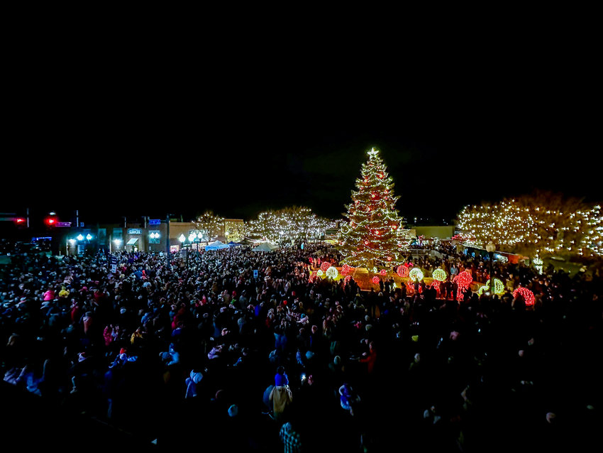 Thousands pour into Olde Town Arvada for the tree lighting, seen here from above.